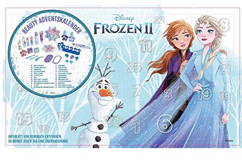 Disney Frozen II Adventskalender Beauty - mit 24 besonderen Accessoires- und Kinderkosmetik- Überraschungen im süßen Eiskönigin-Design, für Haare, Nägel, Augen & Lippen