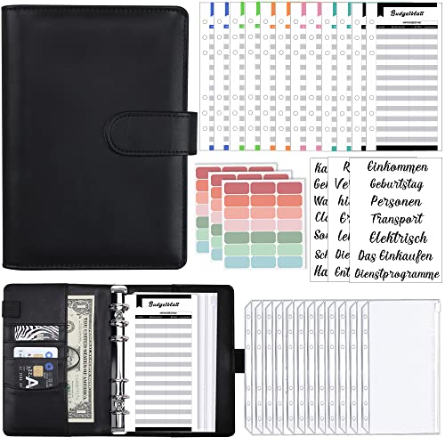 A6 Binder Budget Planner Deutsch: Geld Organizer Budget Planer mit 12 Binder Taschen, 12 Budgetblätter Deutsch, Etikettenaufklebern Sparbuch für Reisen,Tagebuch und Geschenk