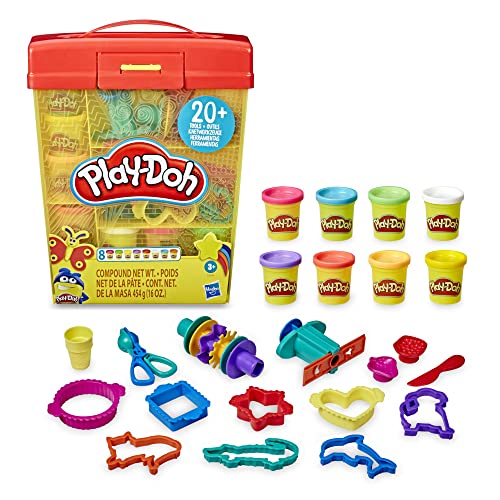 Play-Doh Großes Knetset mit Aufbewahrungsbox für Kinder ab 3 Jahren mit 8 Farben und über 20 Knetwerkzeugen