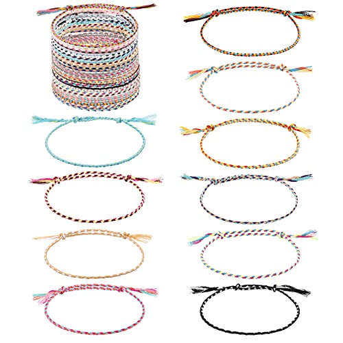 FRIUSATE 30 Stück Freundschaft Armbänder, Handgefertigt Geflochten Wickelarmband Kinder Mädchen Armband Gewebte Dünn Armbänder Freundschaftsarmband für Frauen Mädchen