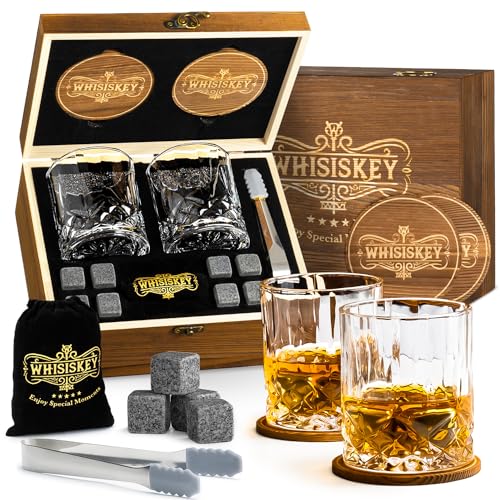 Whisiskey - Whisky Gläser Set - Whiskey Geschenkset - Whiskygläser - Geschenke für Männer – Männergeschenke - Geburtstagsgeschenk Mann - Geschenk Papa - Geschenkbox, Tumbler Gläser, Steine & Zubehör