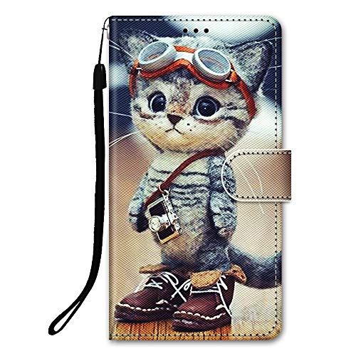 DiaryTown Hülle für iPhone SE 2022 5G / iPhone SE 2020 / iPhone 8/7 Leder Handyhülle mit Motiv Kartenfach Magnet Klappbar Stoßfest Silikon Case Schutzhülle Ledertasche Flip Handytasche, Kamera Katze