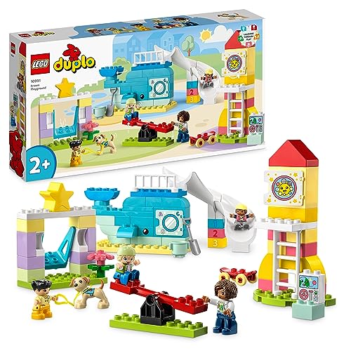 LEGO DUPLO Traumspielplatz Set, Konstruktionsspielzeug für Kinder ab 2 Jahren mit Wal- und Raketengerüste und Figuren, hilft Kleinkindern, Buchstaben, Zahlen und Farben mit Steinen zu Lernen 10991