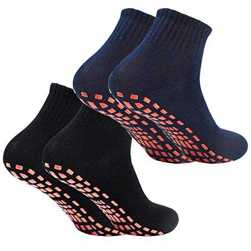2Paar Anti-Rutsch-Socken Yoga Socken Rutschsocken Stopppersocken ABS Socken für Erwachsene Männer Herren Antirutsch Sportsocken Baumwolle für Sport Yoga Pilates Gymnastik Trampolin (Schwarz/Navy)