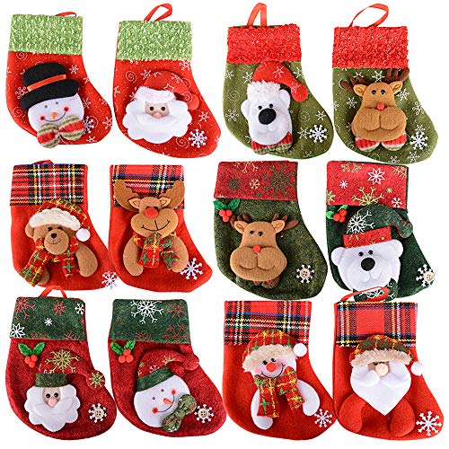 12 Stück Weihnachtsstrümpfe Socken Nikolausstiefel zum Befüllen und Aufhängen Weihnachten Bestecktasche Besteckhalter Weihnachtsdeko Weihnachtsbaumschmuck Christmasbaumschmuck