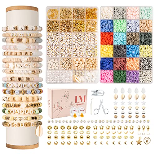 Lynnmos Perlen zum Auffädeln, 8000+ Stück Set, 6mm Polymer Clay Perlen für armbänder, 2 Boxen Selber Machen mit Buchstaben, Schmuckherstellung Kit für Ringen Halsketten Geschenk, Erwachsener