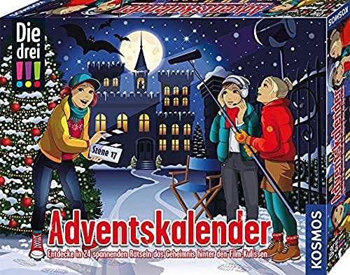 KOSMOS 630577 Die drei !!! Adventskalender, Entdecke das Geheimnis hinter den Film-Kulissen, löse spannende Rätsel, mit 24 Detektiv-Gimmicks, Spielzeug-Adventskalender für Kinder ab 8 Jahre